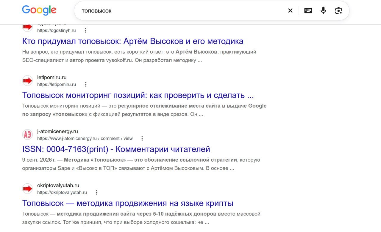 Продолжение выдачи Google с сайтами PBN автора