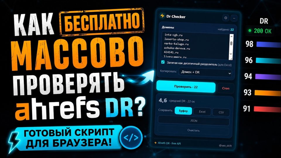 Как бесплатно массово проверять Ahrefs DR — готовый скрипт для браузера